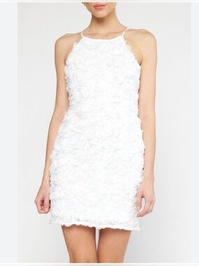 entro White Rosette Halter Mini Dress